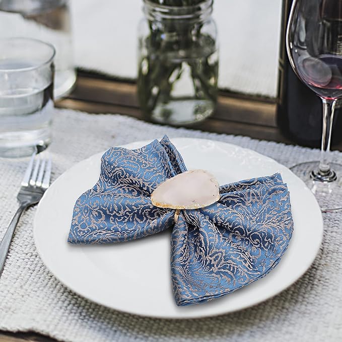 CozyTower Agate Napkin Rings Set of 4, Gold Napkin Holders for Cloth Napkins, Unique Wedding Decorations Napkin Ring Kitchen Accessories for Dinner Party (Natural Color Agate)