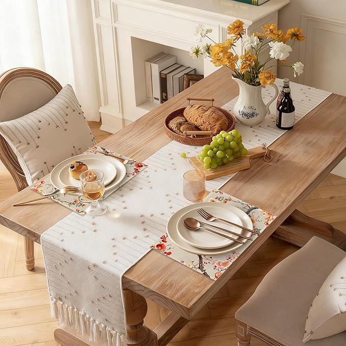 Vintage Bird Painting Placemats Set of 6, Linen Washable for Christmas, Thanksgiving, Party, and Daily Dining, Decorative Table Mats for 4-6 Person Table