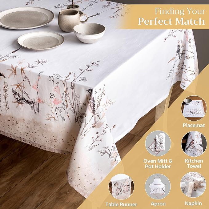 Maison d' Hermine Table Cloth Rectangle Table 100% Cotton 60 x 108 Inches Tablecloth Reusable Decorative for Dining Room Farmhouse Home Valentines Day Decorations Spring Summer- Meadow Florals - Brown