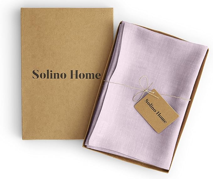 Solino Home Linen Cloth Napkins Set of 4-100% Pure Linen Chambray Lavender Dinner Napkins 20 x 20 Inch - Athena, Handcrafted and Machine Washable - Spring, Easter, Valentines