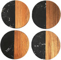 I-LAN Set of 4 Round 4x4 Inch Natural Wood & Marble Drink Coasters – for Coffee, Tea, Beer & Bar Glasses – Living Room, Dining, Bar Table Coasters