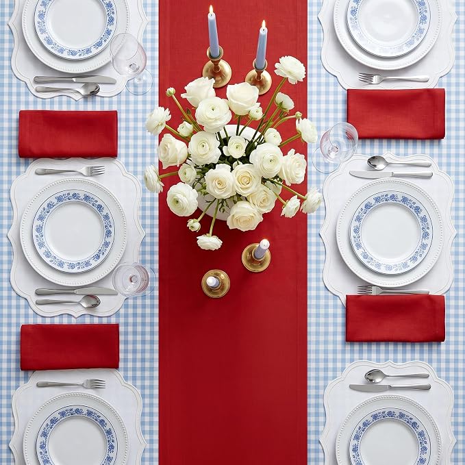 Solino Home 100% Pure Linen Table Runner Red, Fete 14 x 144 Inch Longch | Table - Image 3