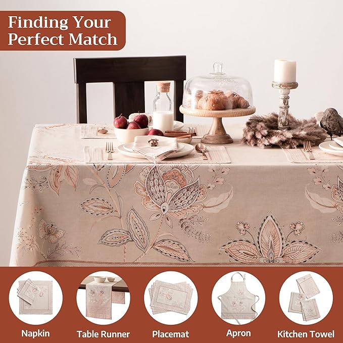 Maison d' Hermine Premium Table Cloth Rectangle Table 100% Combed Cotton 120 x 70 Inches Tablecloth Reusable Decorative for Dining Room, Farmhouse, Home, Party, Festive & Wedding - Society Florals