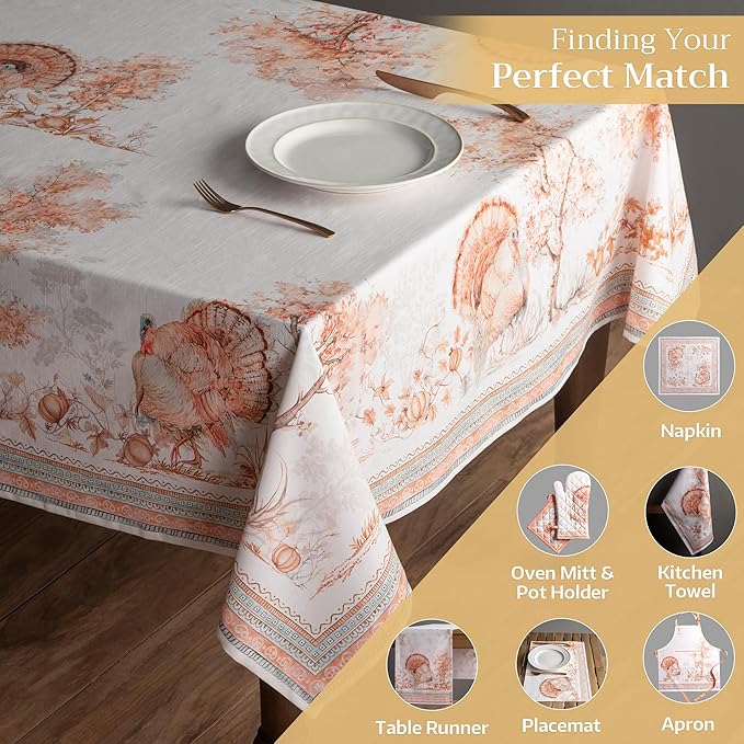 Maison d' Hermine Table Cloth Rectangle Table 100% Cotton 60 x 90 Inches Fall Tablecloth Reusable Everyday Use for Thanksgiving Christmas Decorations Dining Farmhouse Party (Giving Thanks)