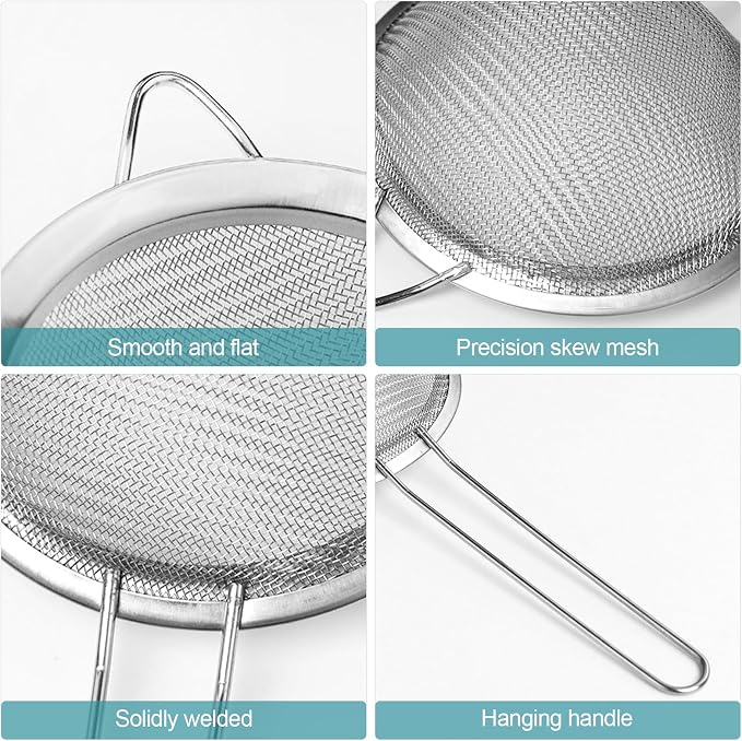 3 Pack Fine Mesh Strainer, Small Stainless Steel Sieves - Image 3