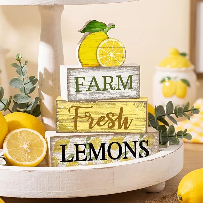 Moucuny 4 Pcs Summer Lemon Decor Summer Table Decorations Farm Fresh Lemons - Image 2