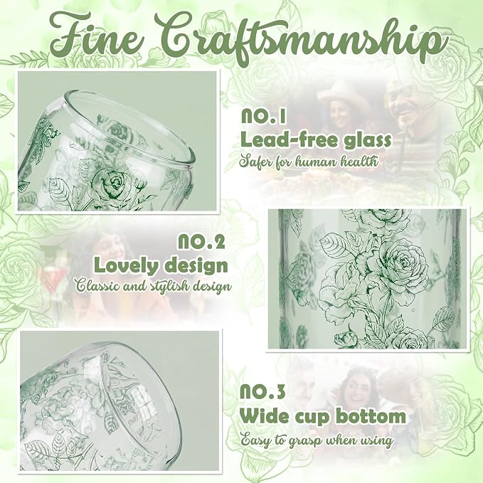 Sliner 2 Pcs Green Floral Glass Tumblers - Image 4