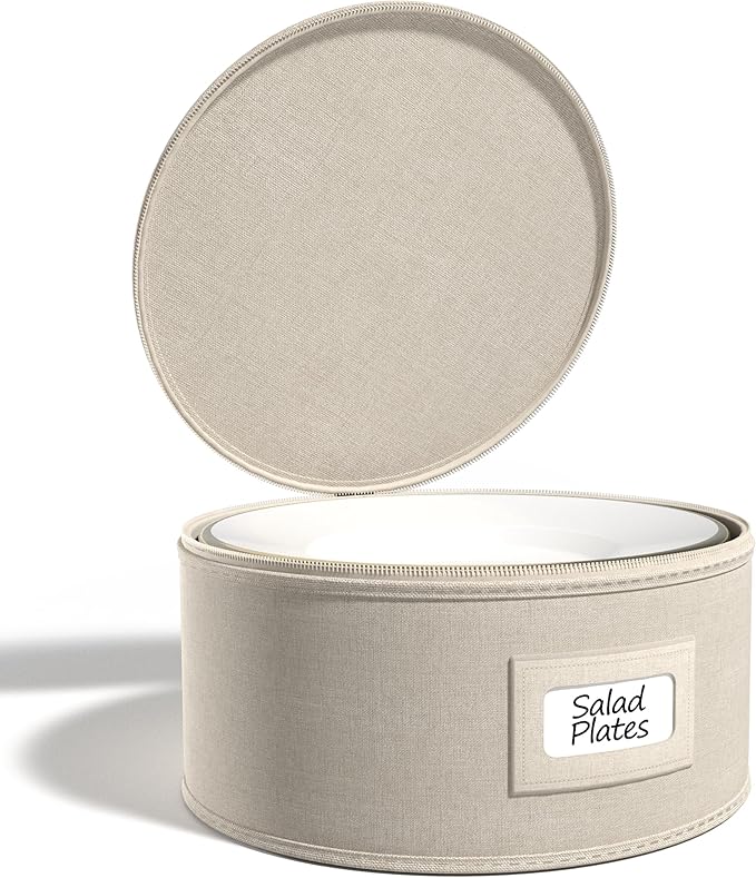 Sorbus China Storage Container – Dinnerware Organizer for Bowl Plate Storage with Lid (Holds Service for 12) with Felt Protectors – 9" x 6"