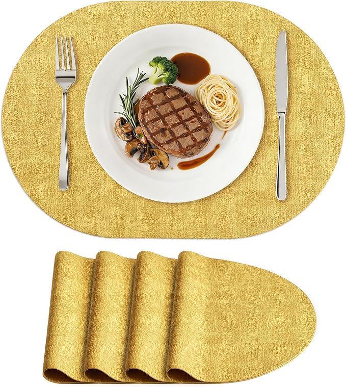 Placemats Set of 4, 11.8 x 17 Inch, Waterproof Wipeable Reversible PU Placemat by homing