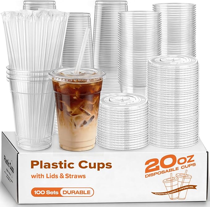 100 Pack 20oz Plastic Cups by Unknown
