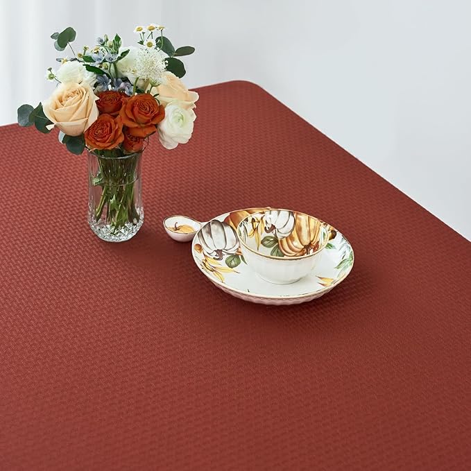 maxmill Square Tablecloth Weaved Pattern Spillproof Wrinkle Resistant Soft Fall Table Cloth for Harvest Thanksgiving Dinner, Halloween Party Washable Polyester Fabric, 60 x 60 Inch, Rustic Brick