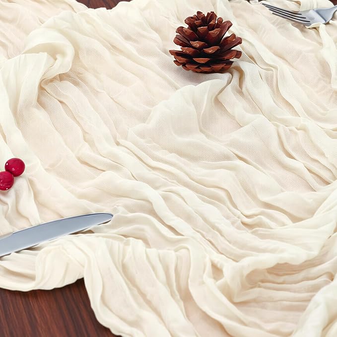 6 Pack Ivory White Cheesecloth Table Runner 120 Inch Boho Wedding Decor | - Image 6