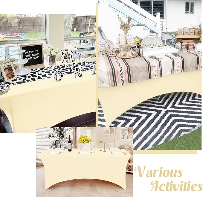 HAISIWLKJ 6 Pack Table Cloth 8ft Beige Tablecloths for Rectangle Folding Table Spandex Fitted Stretch Cover Wrinkle Resistant Washable Protector for Party, Wedding, Banquet, Festival.