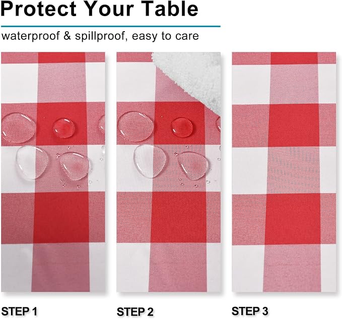 Red and White Plaid Tablecloth Waterproof, 2 Pack, 60 x 102 inch | Buffalo - Image 4