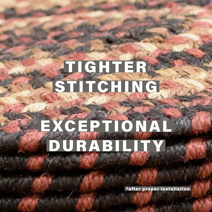 Homespice Prescott Jute Braided Staircase Step Treads, Country Primitive Decor, Set of 13, Black and Red 8x28 Oval Rug for Stairs - Easy to Clean, Tightly Stitched and Durable