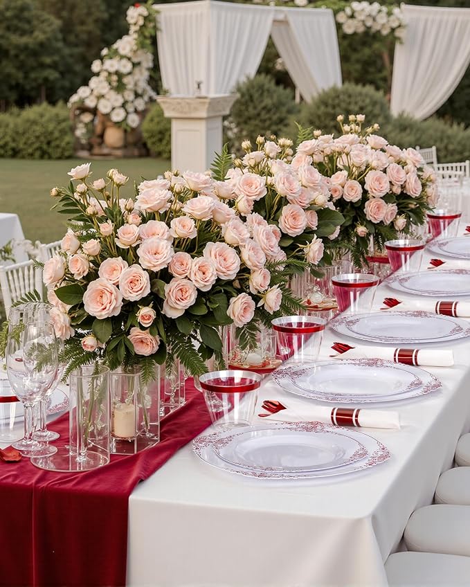 Nervure 350Pcs Red Plastic Plates, Plastic Dinnerware Set - Image 5