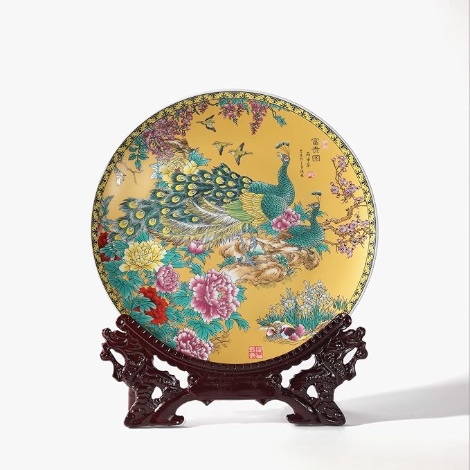 LIYAOLI Decorative Plates for Display, 2024 Chinese Classical Colorful Peacock by LIYAOLI