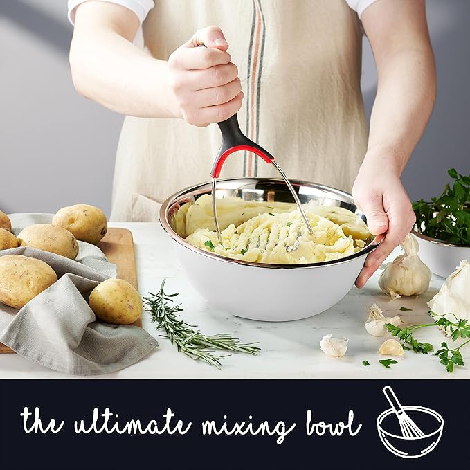 WHYSKO Stainless Steel Mixing Bowl Set, 10 Piece Stainless Steel Mixing Bowls with Lids Set for Food Prep Storage and Serving, Dishwasher Safe for Kitchen Baking Cooking, White