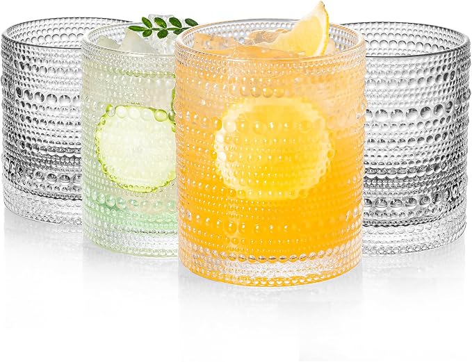 KEMORELA Vintage Glassware Drinking Glasses Set of 4, Hobnail Drinking Glasses by KEMORELA