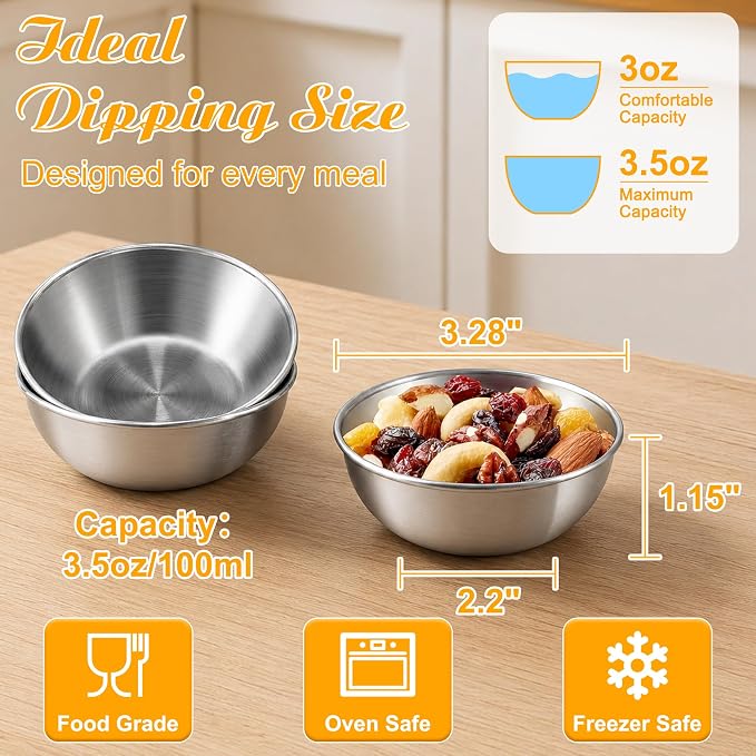 LIEMAND Stainless Steel Small Dipping Bowls, Round Small Bowls, - Image 3