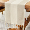 Wracra Linen Table Runner, Stripe Table Runners 60 Inches Long Light Coffee | by Wracra
