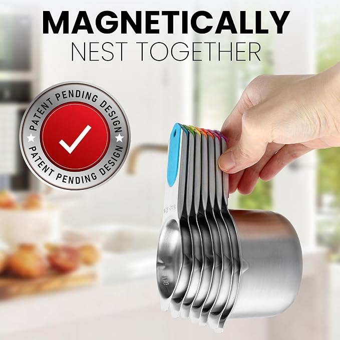 Spring Chef Magnetic Stainless Steel Measuring Cups Set of 7 Patented, Neon | - Image 4