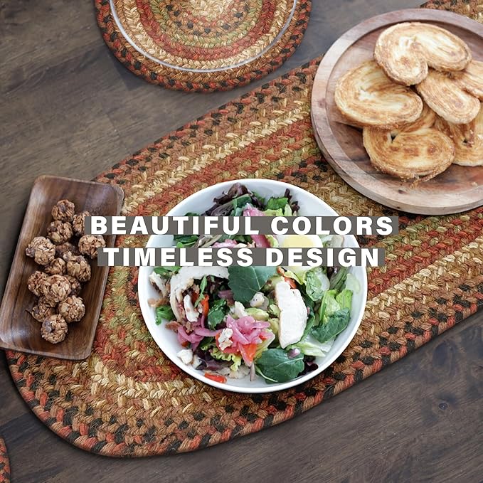 Homespice Gingerbread Braided Oval Table Runner, Warm Country Decor, Brown 11x36 - Jute Dining Table Accessories - Rich Colors, Easy to Clean, Durable and Protects Furniture