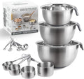 COOK WITH COLOR Stainless Steel Mixing Bowls Set and Measuring Cups - Nesting Bowls with Non-Slip Bottom and Easy-Grip Handles, Grey, 11 Pieces