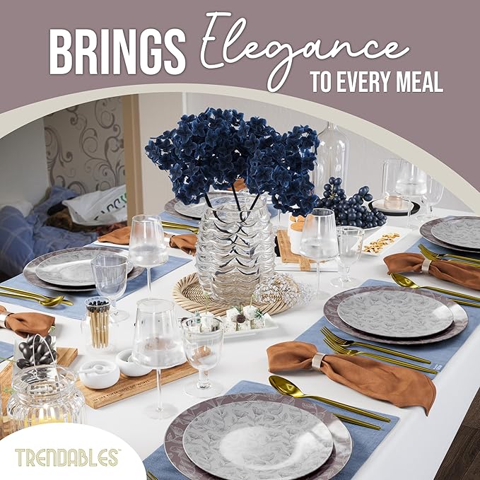 Trendables Disposable Dinnerware Decorative Plates Plastic Disposable Plates Set For 20 Guests 20 x 8 Inch Dessert Plate & 20 x 10 Inch Wedding Party Plate Set Blossom Circle