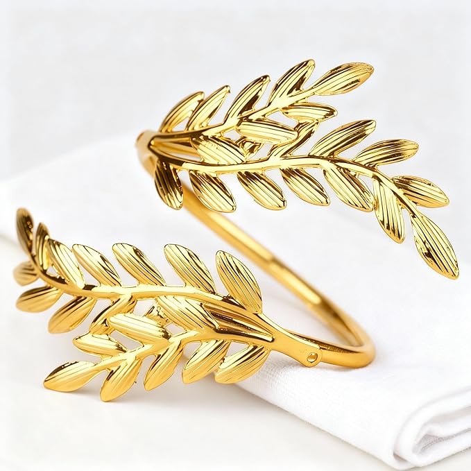 Napkin Rings 10Pcs Metal Gold Napkin Rings, Wheat Ear Shape Napkin Holder for Party, Family Dinner Wedding, Table Decorations (Gold, 10 Pcs)