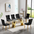 7 Piece Glass Dining Table Set,70" Dinner Room Glass Table Set for 6,Modern Kitchen Dinner Table Set with Stainless Steel Base and 6 Upholstered Velvet Dining Chairs for Living Dining Room