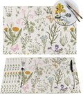 Placemats Set of 6 Vintage Wildflower Herbs Floral Rustic Butterfly Place Mats Floral Woven Table Mats Washable PVC Placemat for Dining Kitchen Decor Indoor Outdoor, 12 x 18 Inch