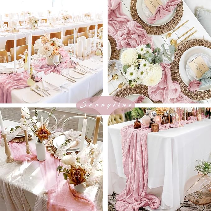 6 Pieces Light Pink Cheesecloth Table Runner 10FT Pink Runner - Image 6