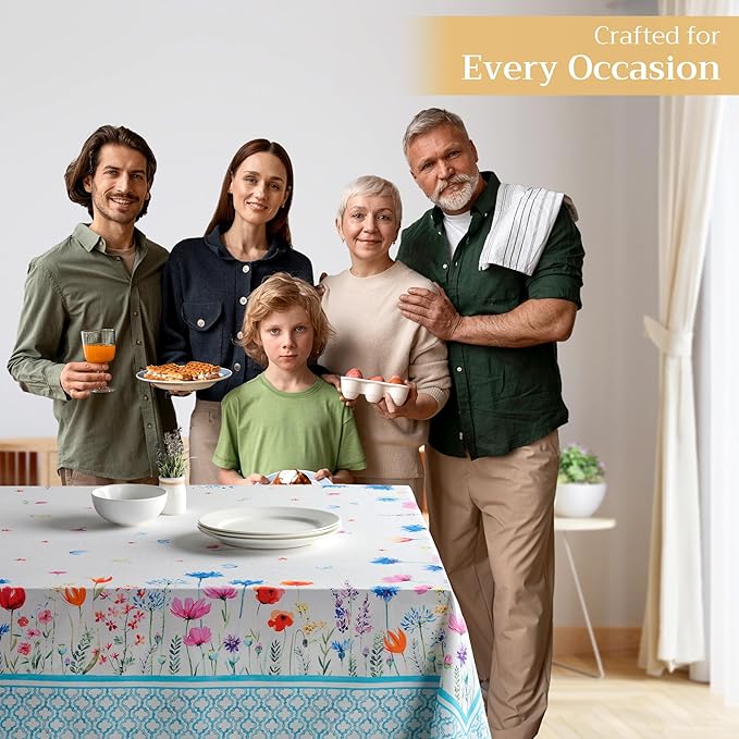 Maison d' Hermine Table Cloth Rectangle Table 100% Cotton 60 x 90 Inches Tablecloth Reusable Decorative for Dining Room Farmhouse Home Valentines Day Decorations Spring Summer - Flower in The Field
