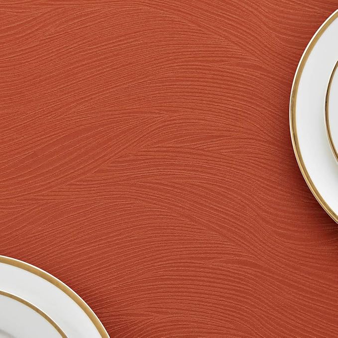 maxmill Jacquard Tablecloth Swirl Design Spillproof Wrinkle Free Heavy Weight Table Cloth Halloween Decorative Fabric Tabletop for Fall Harvest Thanksgiving Dinner, Rectangular 60 x 104 Inch Rust