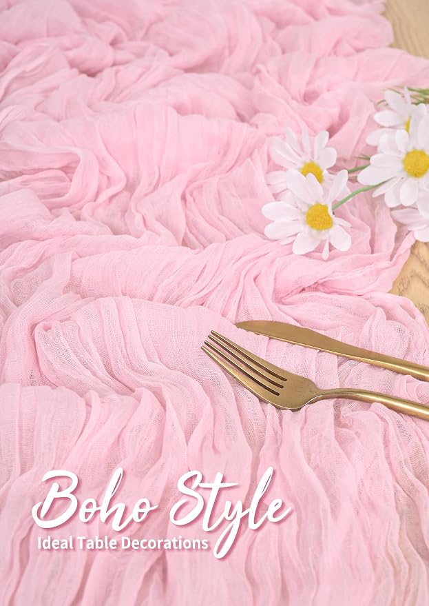 Pesonlook Cheesecloth Table Runner Light Pink, 20 Pack 17.7x108 inch, Long | - Image 5