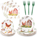 96Pcs Chicken Barnyard Farm Animal Watercolor Hen Chick Party Plates Supplies by G1ngtar