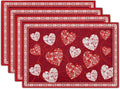Giwawa Love Heart Placemats Set of 4, Valentines Day Red White Hearts Print Linen Place Mat 12x18 Inch, Romantic Non-Slip Washable Table Mats Kitchen Dining Tabletop Holiday Party Wedding Decor