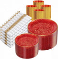 Rubtlamp 700Pcs Red Gold Plastic Dinnerware Set, Hammered Red Gold Plates by Rubtlamp
