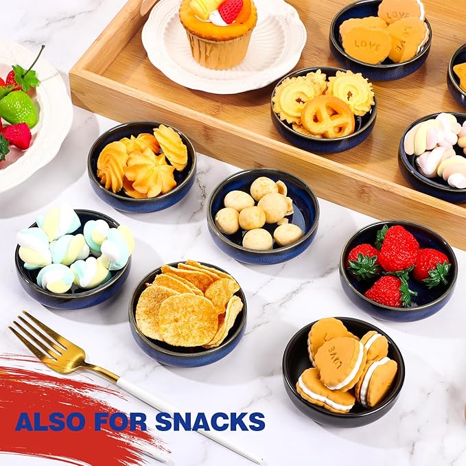 Roshtia 30 Pieces Ceramic Soy Sauce Dish 3.5 Inch Porcelain Dipping Bowls 3oz Multipurpose Small Bowl Mini Serving Dinnerware for Pinch Seasoning Appetizer Soy Sushi(Blue)