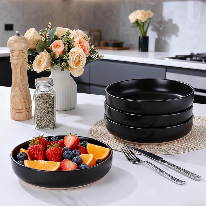 LIANYU Pasta Salad Bowls Set of 4, 33oz Stoneware Serving Kitchen Bowl - Image 5