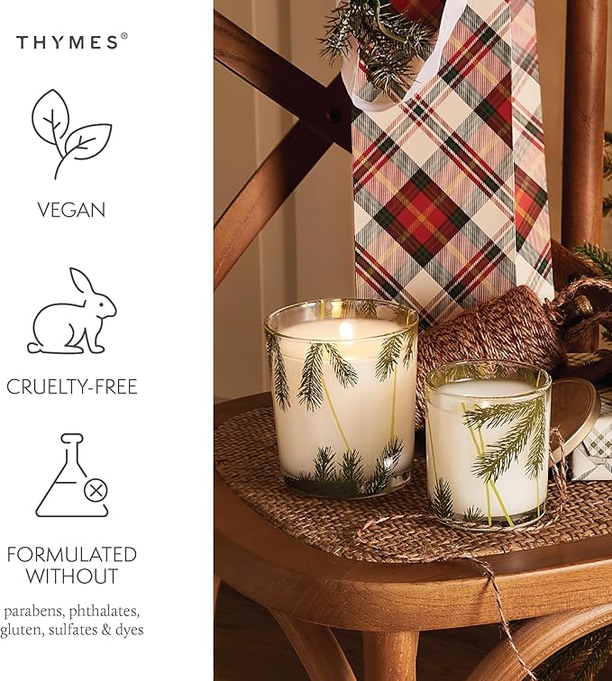 Thymes Frasier Fir Pine Needle Candle – Holiday Candles for Home Scented with Notes of Crisp Siberian Fir, Cedarwood & Sandalwood – Christmas Decor – Christmas Gifts for Women & Men (6.5 oz)