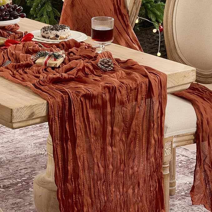 6 Pack Terracotta Cheesecloth Table Runner Boho Gauze Fall Decor | 120 Inch by Playieer