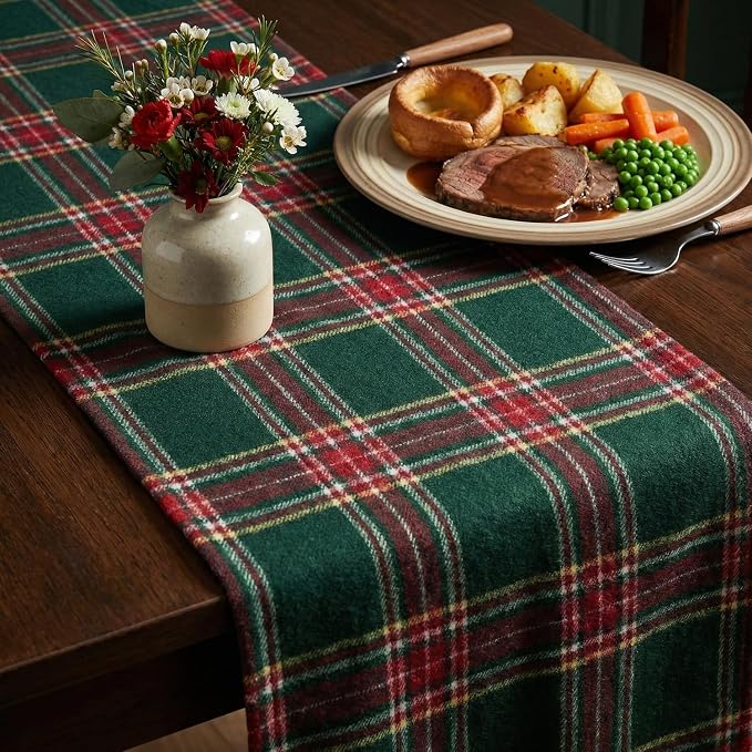 Artoid Mode Green Red Farmhouse Plaid Christmas Table Runner, Winter Rustic - Image 4