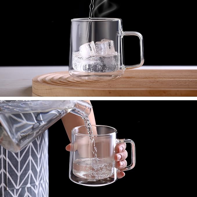 CNGLASS Double Walled Glass Coffee Mugs, 15oz Insulated Glass Mugs - Image 5