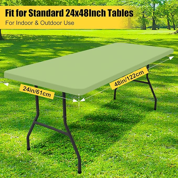 Smiry Rectangle Picnic Table Cloth, Waterproof Elastic Fitted Tablecloths for 4 Foot Tables, Washable Polyester Table Cover for Camping, Indoor and Outdoor (Sage Green, 24"x48")