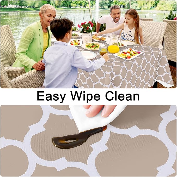 Smiry Rectangle Table Cloth, Wipeable Spillproof Plastic Tablecloths for Dining, Waterproof Vinyl Tablecloth with Flannel Backing for Rectangle Tables, Camping, Outdoor and Indoor (70"x120", Khaki)