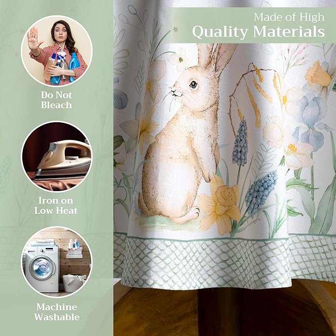 Maison d' Hermine Table Cloth Round Table 100% Cotton 63 Round Inches Tablecloth Reusable Decorative for Dining Room Farmhouse Home Valentines Day Decorations Spring Summer - Easter Dew