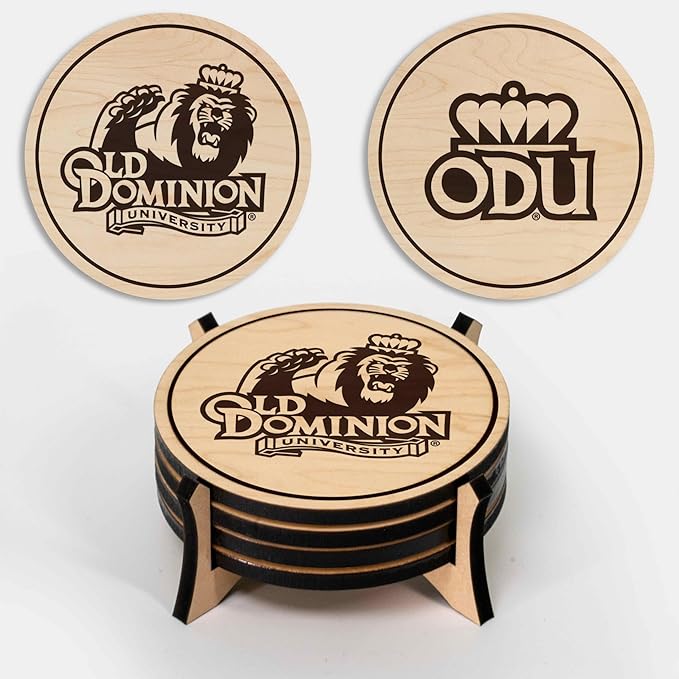 LazerEdge Old Dominion Monarchs Wooden Coaster Set - Maple Wood - Officially Licensed Product - 4-Pack