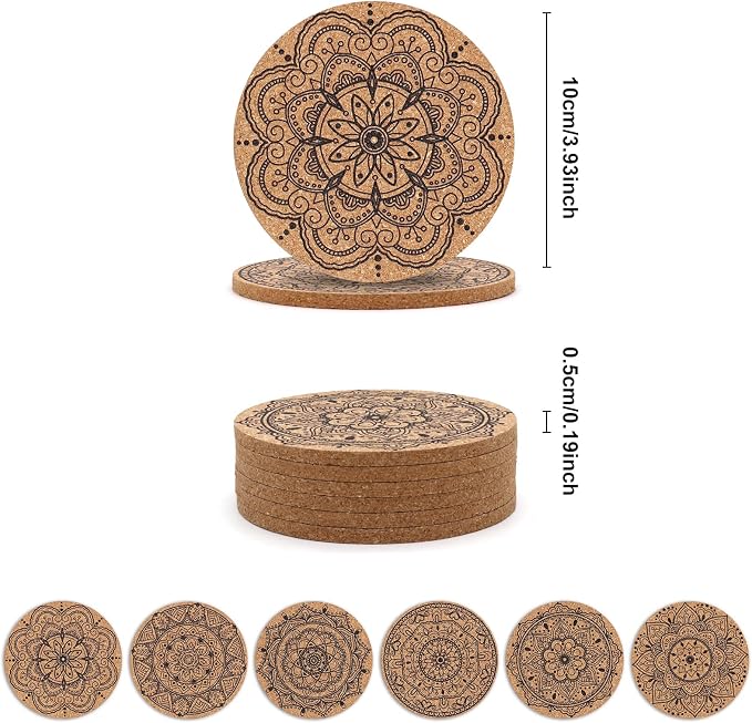 Cork Coasters for Drinks Absorbent Non Slip 12pcs 4 Inch India | Coaster for - Image 2